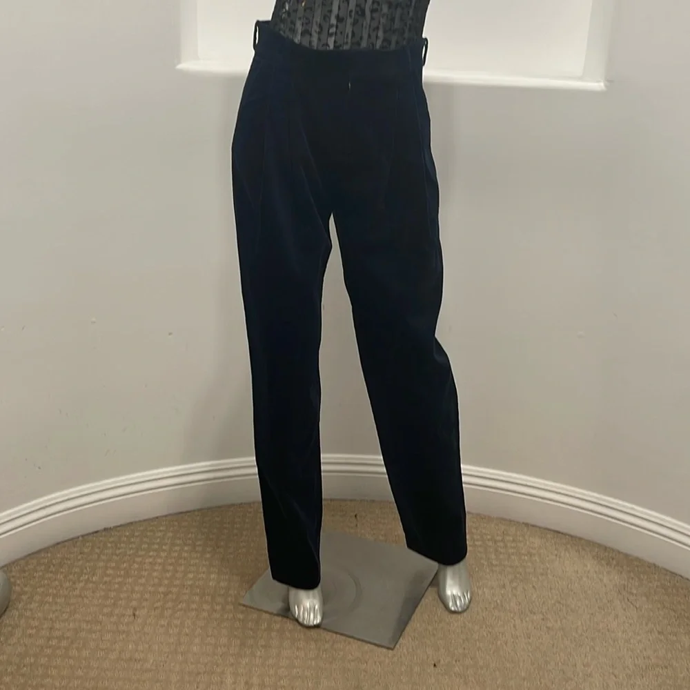 A.L.C. Pleated Tori Corduroy Straight Leg High Rise Pants Navy blue